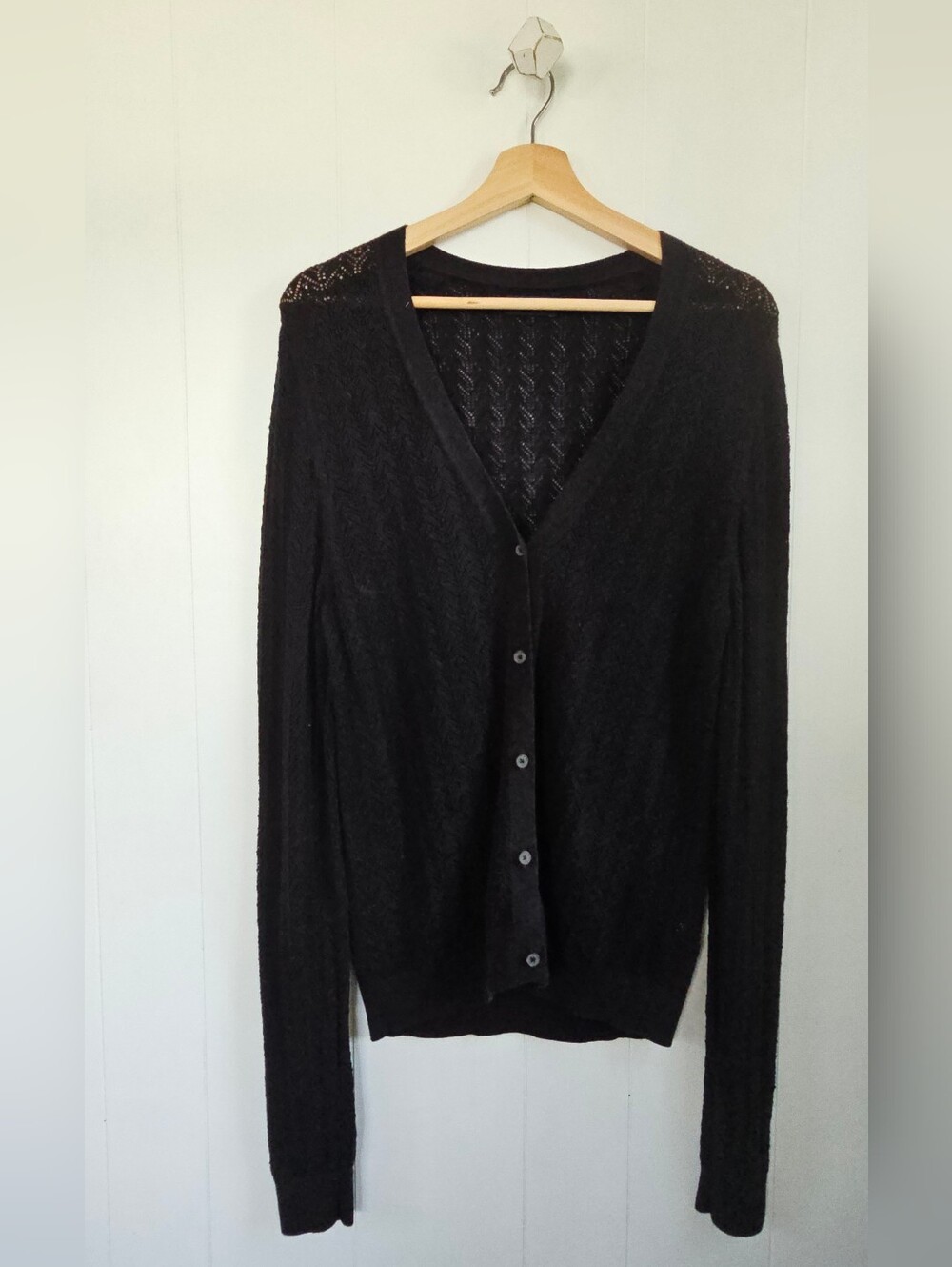 GAP Black Pointelle V-Neck Cardigan, MT